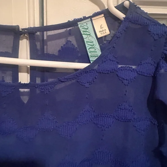 Aina Be Semi Sheer Royal Blue Short Sleeve Peasant Style Blouse Women’s Blue - Picture 2 of 6